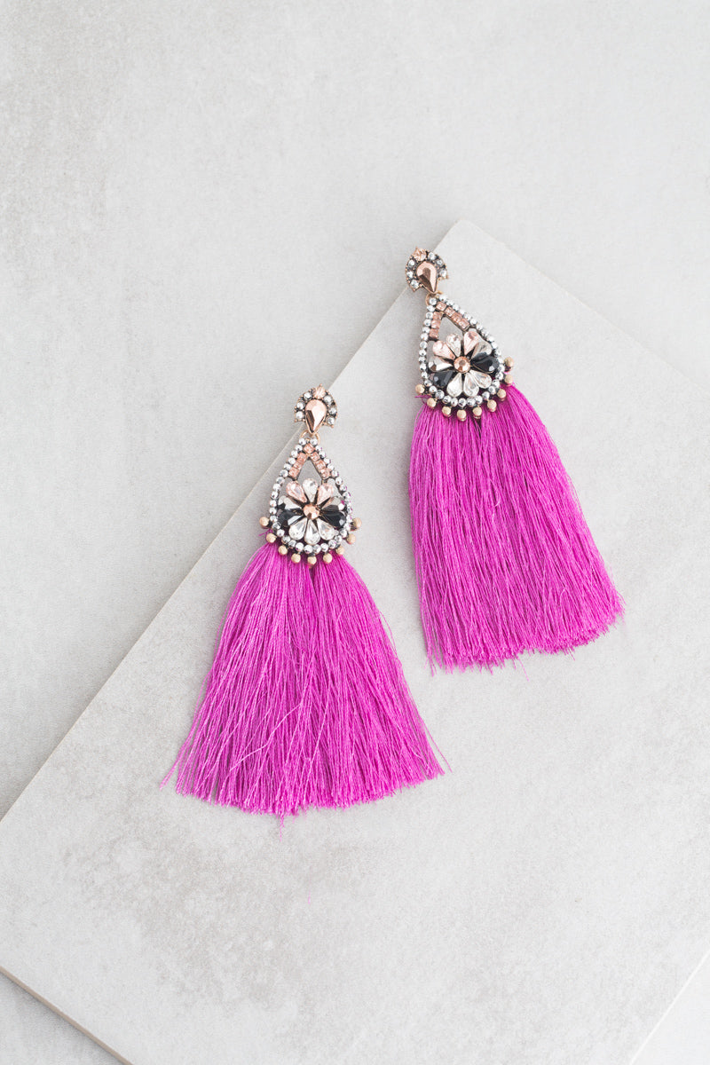 Chinese lantern style earrings straw beads and tassels | Allie Tagua Jewelry